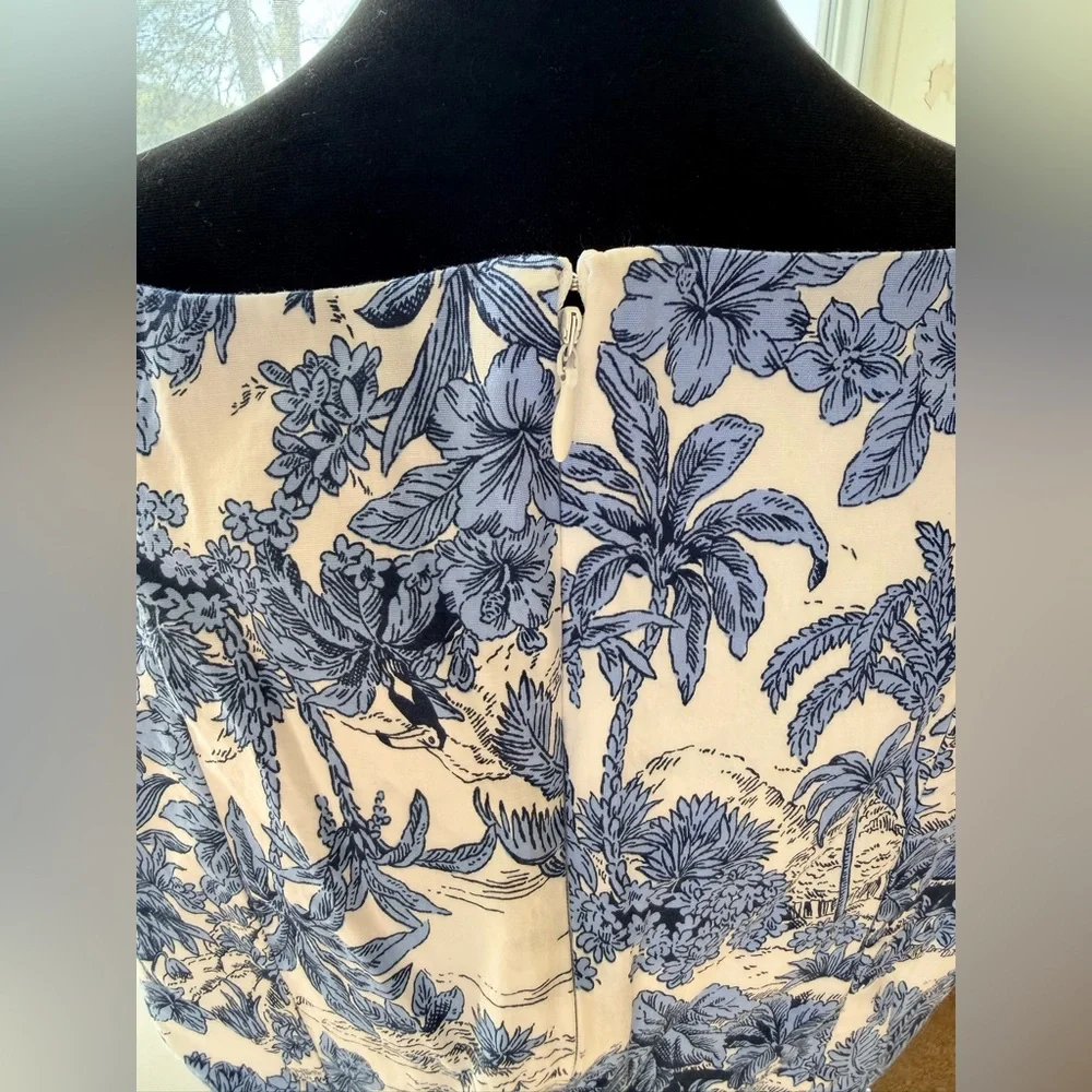 Joie Blue and White Toile print preppy midi dress Cottagecore zip back XL EUC - Picture 7 of 17